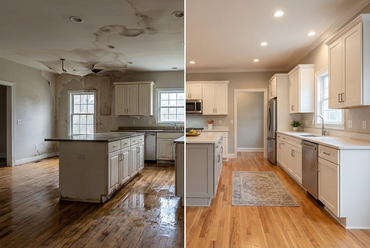Water Damage Restoration restoration — home kitchen of colonial residence in Upper Saddle River, NJ