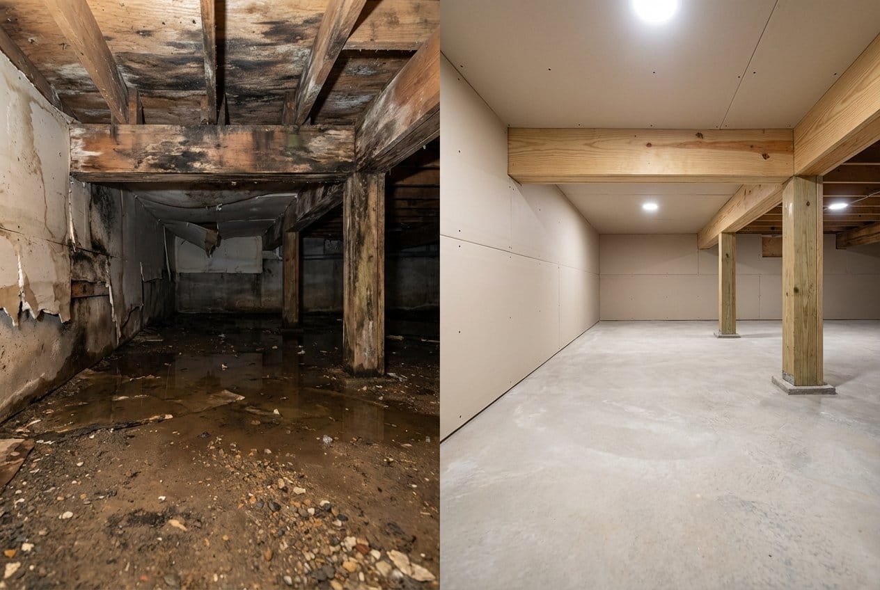 Upper Saddle River Water Damage Restoration crawl space restoration before and after in Upper Saddle River