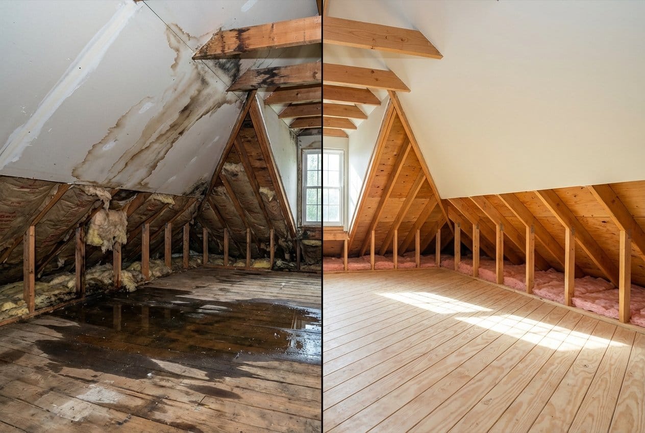 Upper Saddle River Water Damage Restoration attic space restoration before and after in Upper Saddle River